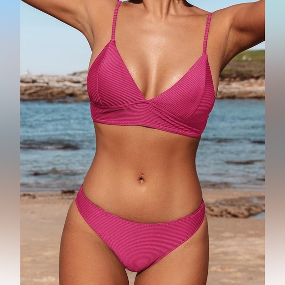 Cupshe Other - Cupshe Women Bikini Set Solid Color Sexy Triangle Two Piece Swimsuit Pink Medium